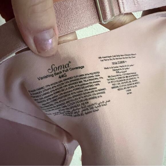 Soma light pink nude vanishing back full coverage bra 44G - Picture 5 of 6
